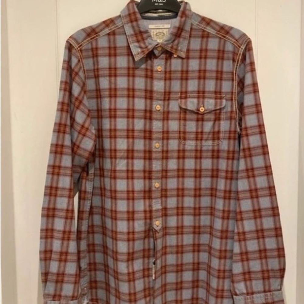 Lulu-B Blue and Brown Plaid Long-Sleeve Button-Down Shirt